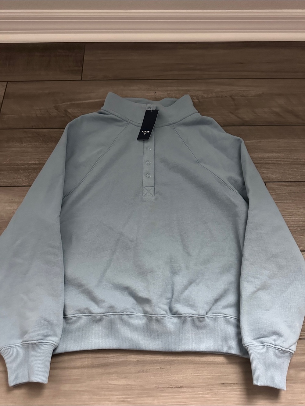 Parke x Target Snap Mockneck Popover  Light Blue Sweatshirt